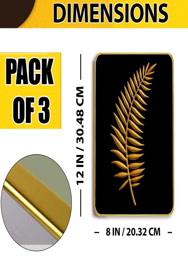 Rousrie Premium Wall Hanging With Golden Frame | Wooden Hanging For Living Room Decoration | Modern Home Decor, Pack of 3, A4 - Image 4